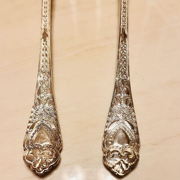 Vintage William Adams Sheffield England Serving Spoon Set Silverplate Gold Wash - Picture 5 of 10